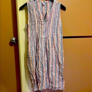 Rainbow stripe linen blend Sonoma summer dress